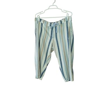 Dash Blue & Tan Striped High Waisted Linen & Rayon Capri Pants Size Large